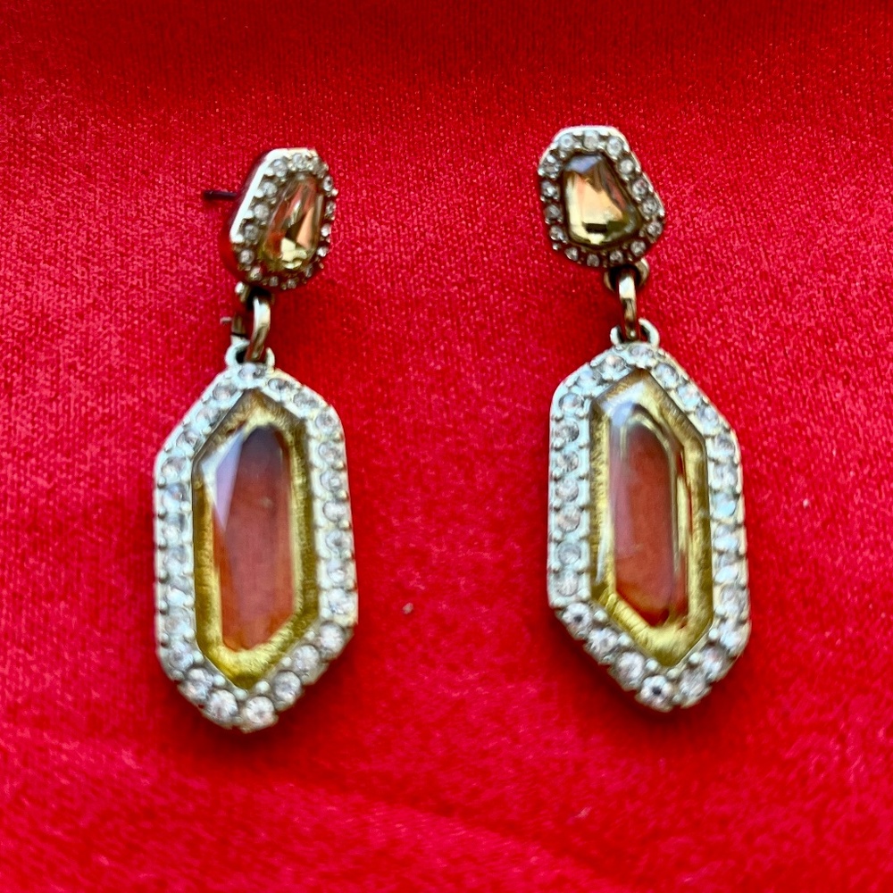 Gold tone earrings with gold and clear crystals - Picture 1 of 2